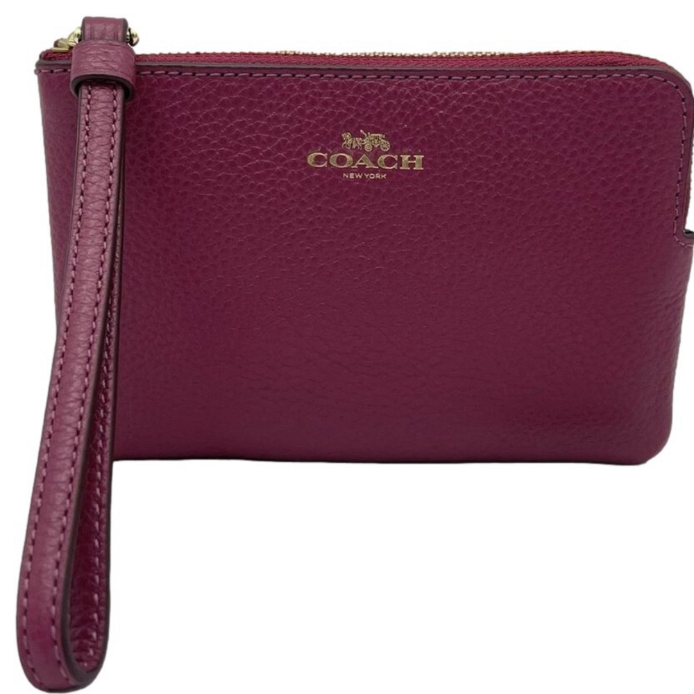 NEW COACH Women’s Corner Zip Wristlet CP483 Pebble Leather Pink – NWT